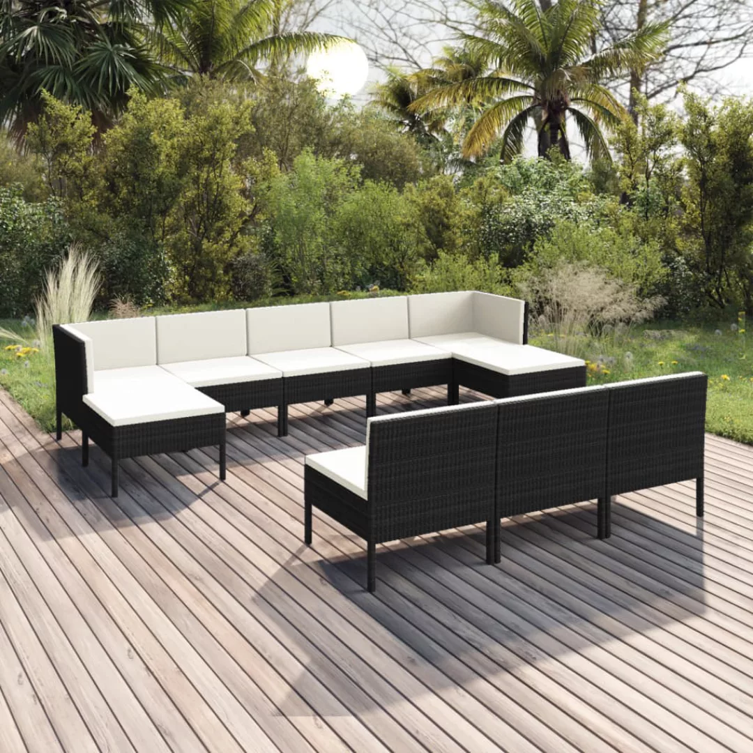 10-tlg. Garten-lounge-set Mit Auflagen Poly Rattan Schwarz günstig online kaufen