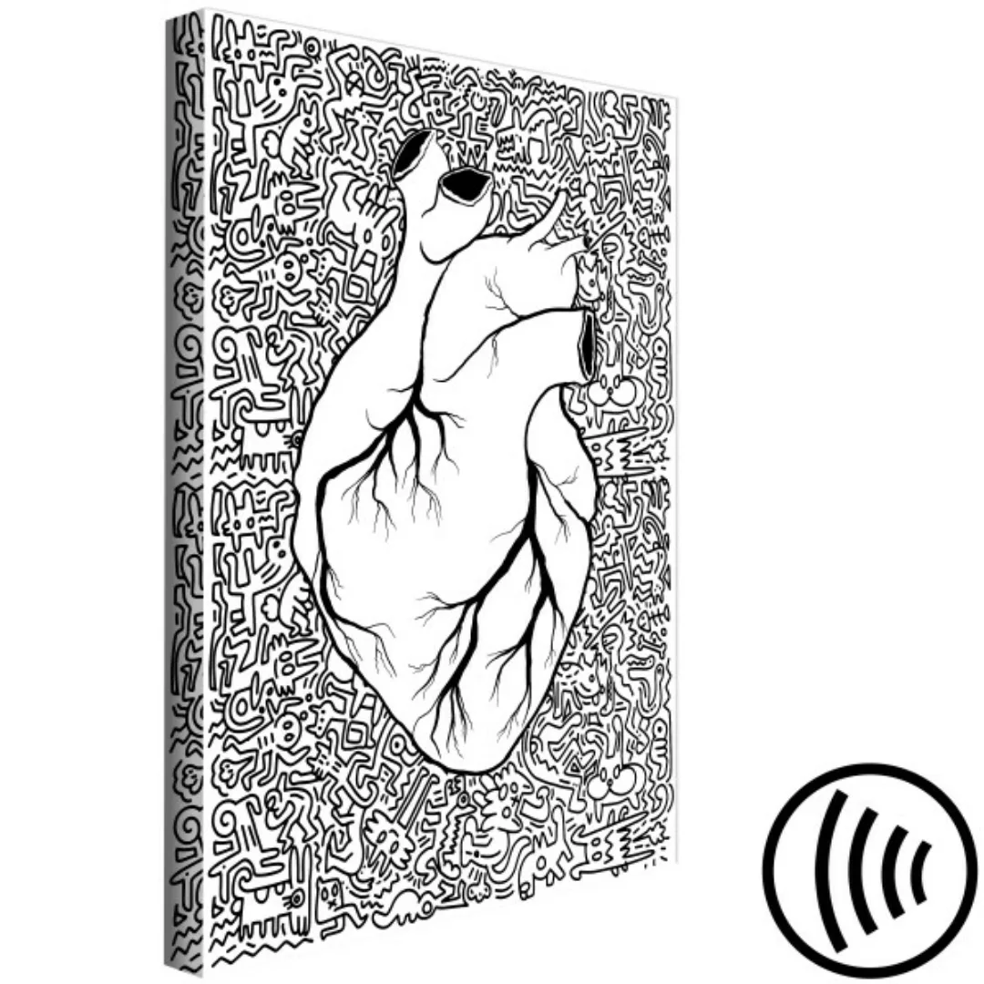 Wandbild Anatomische Herzenkonturen - Abstrakte Zeichnung in Schwarz-Weiß X günstig online kaufen