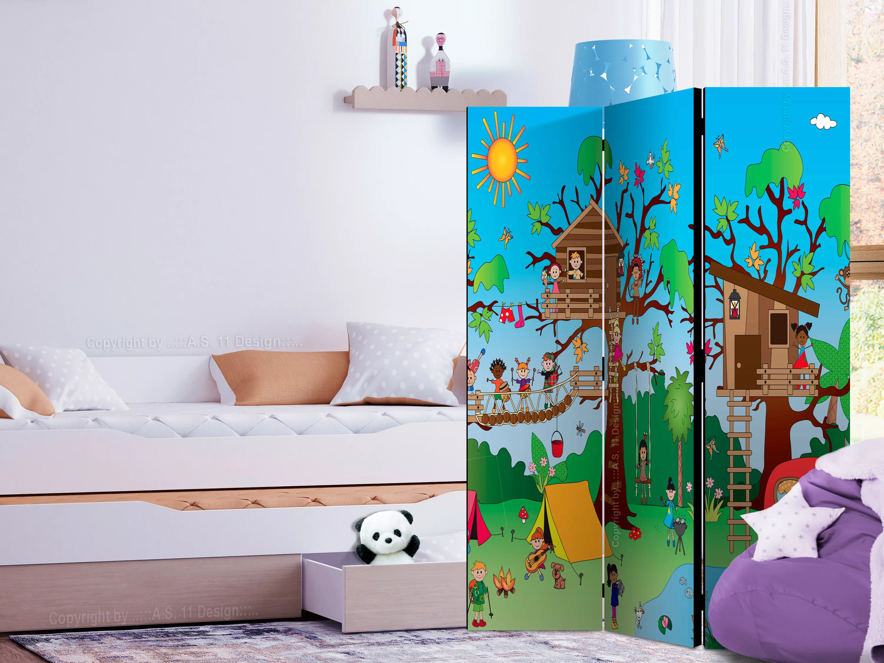 3-teiliges Paravent - Happy Children [room Dividers] günstig online kaufen