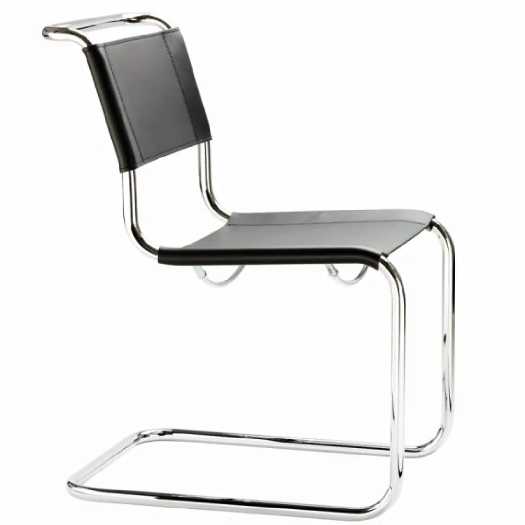 Thonet - S 33 Freischwinger Stuhl Kernleder - schwarz/Kernleder/BxHxT 50x84 günstig online kaufen