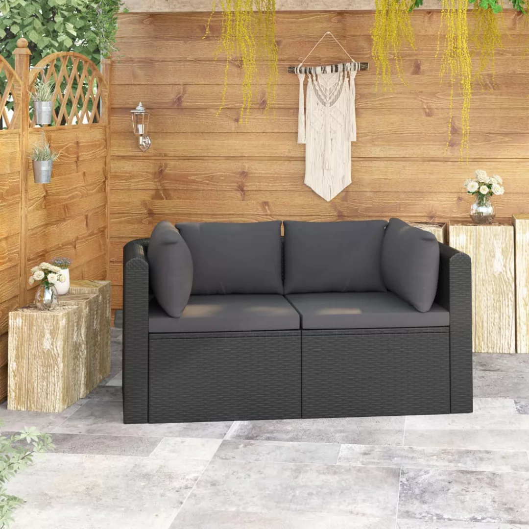 2-tlg. Garten-sofagarnitur Mit Auflagen Poly Rattan Schwarz günstig online kaufen