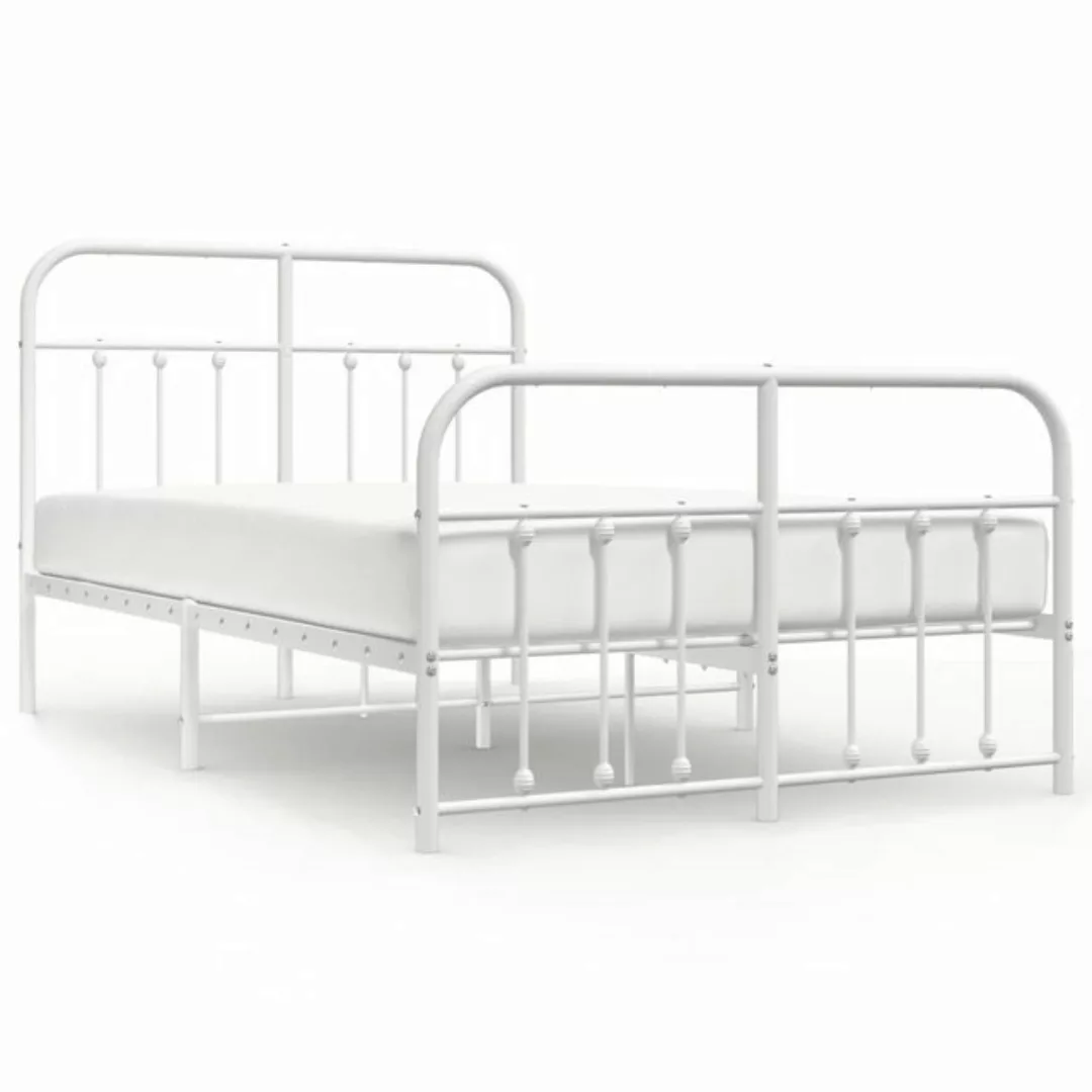 furnicato Bett Bettgestell mit Kopf- und Fußteil Metall Weiß 120x200 cm günstig online kaufen