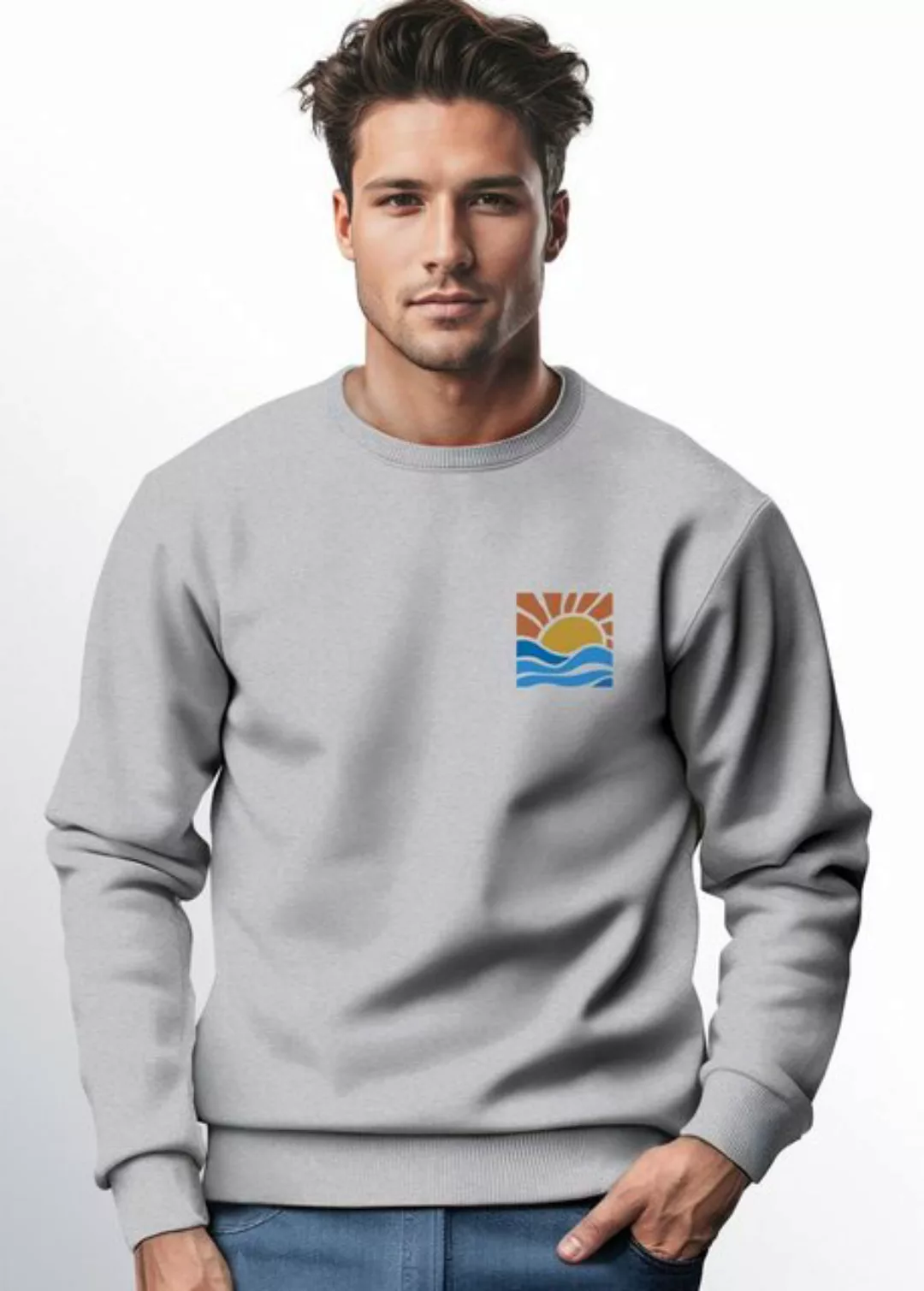 Neverless Sweatshirt Sweatshirt Herren Logo Print Sommer Sonne Welle Strand günstig online kaufen