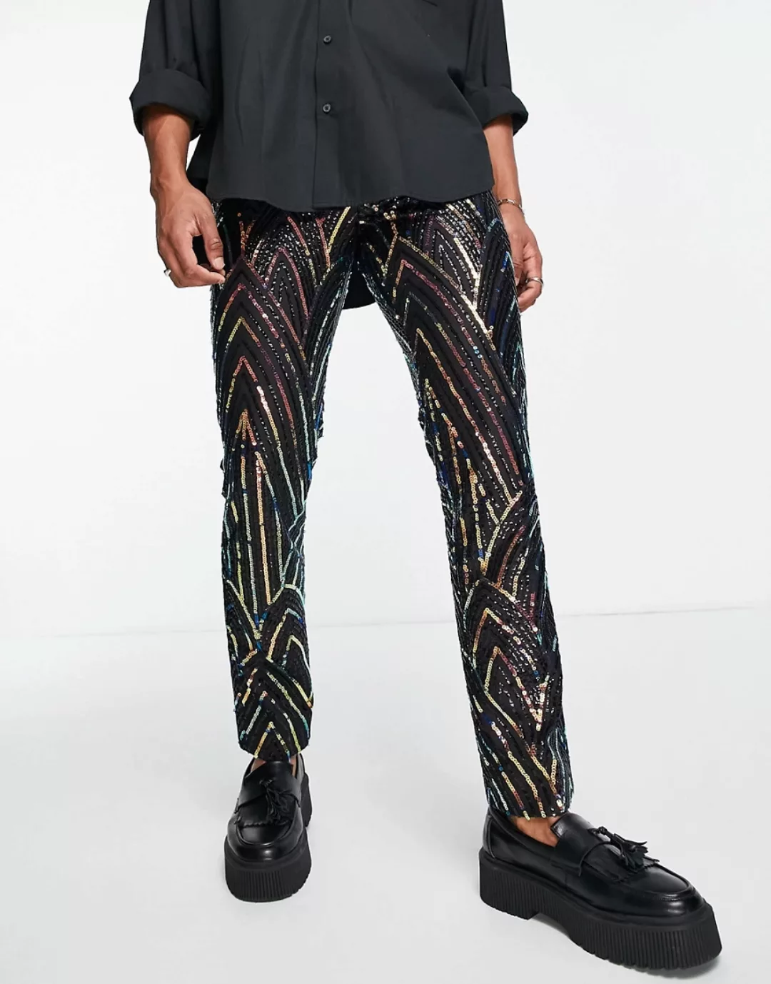 Twisted Tailor – Anzughose in Schwarz mit geometrischem Pailletten-Design i günstig online kaufen