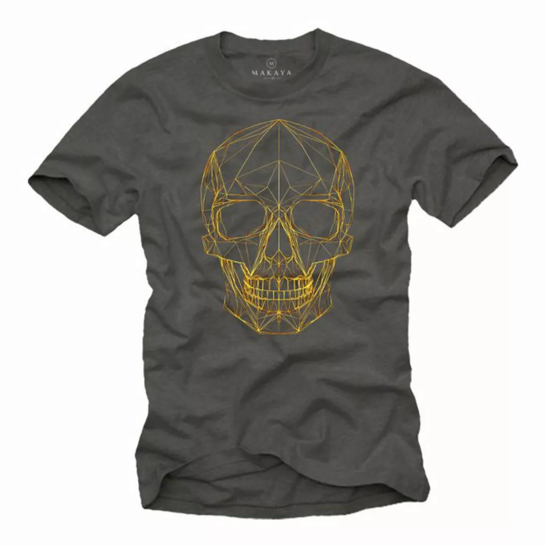 MAKAYA Print-Shirt mit Totenkopf Motiv Feine Linien Geometrisch Tattoo Styl günstig online kaufen