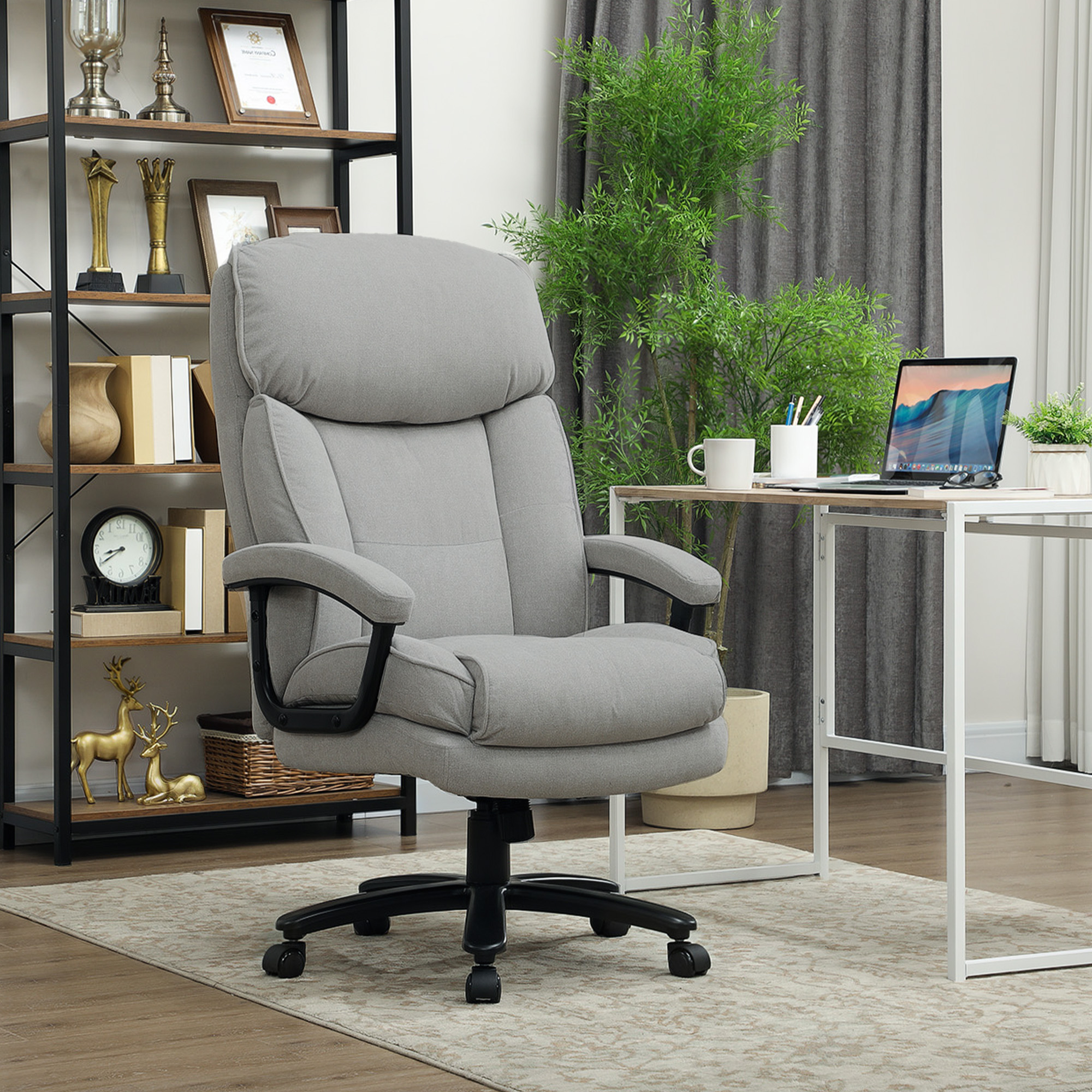 HOMCOM Bürostuhl, Ergonomisch Schreibtischstuhl mit Wippfunktion, Leinenopt günstig online kaufen