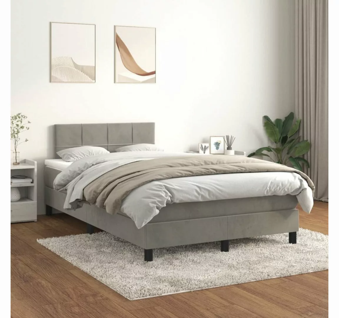 furnicato Bett Boxspringbett mit Matratze Hellgrau 120x200 cm Samt günstig online kaufen