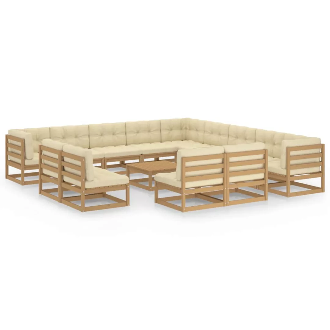 14-tlg. Garten-lounge-set Kissen Honigbraun Kiefer Massivholz günstig online kaufen