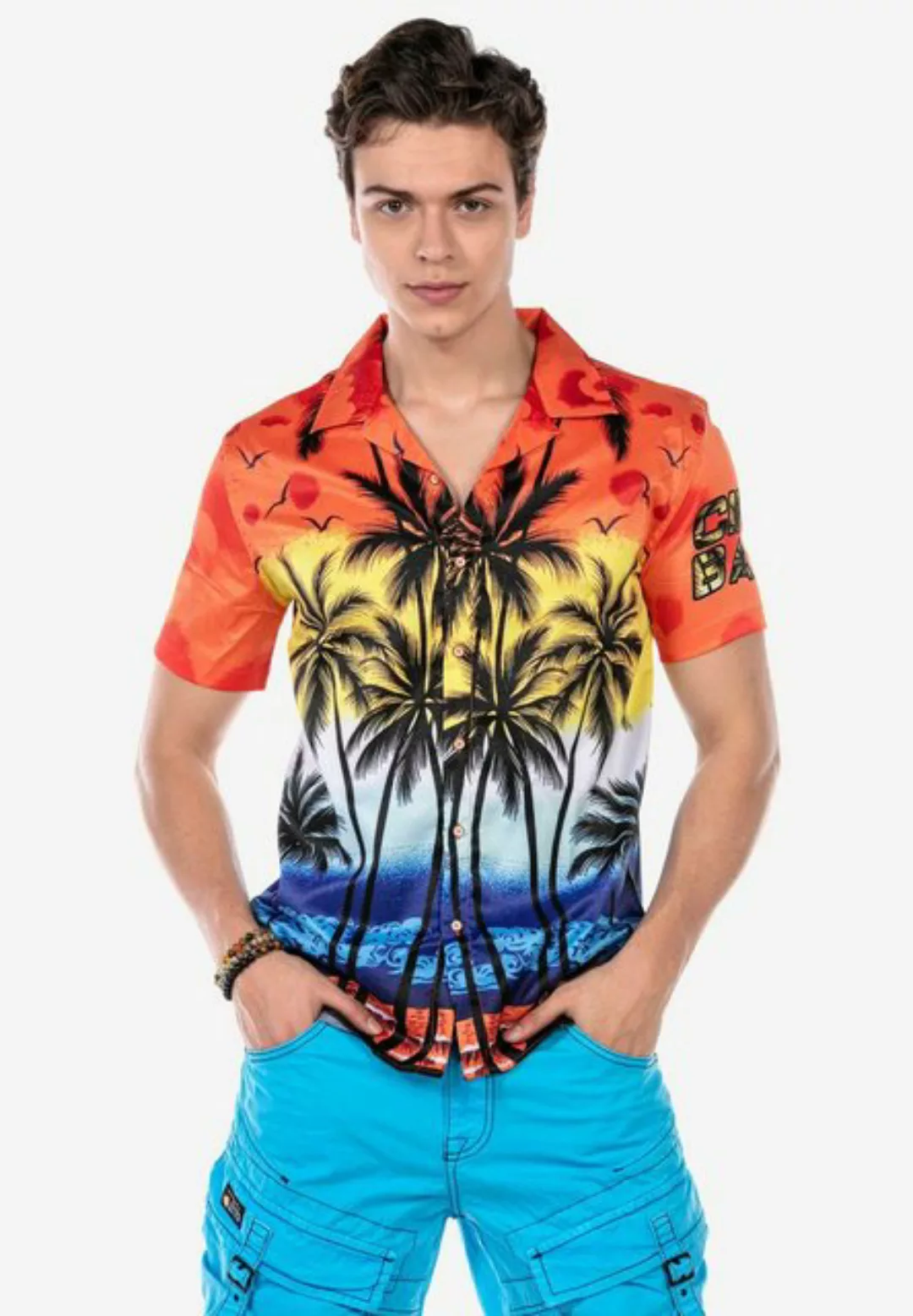 Cipo & Baxx Kurzarmhemd mit großem Hawai-Print günstig online kaufen