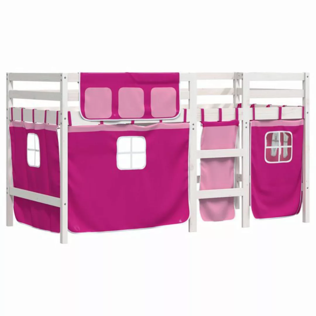 vidaXL Etagenbett Kinderhochbett mit Vorhängen Rosa 90x190 cm Massivholz Ki günstig online kaufen