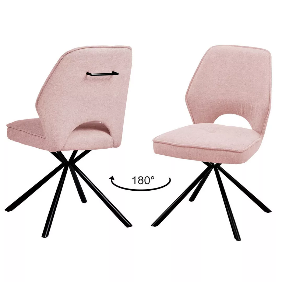 Polsterstuhl 2er-Set AMSTERDAM-119 Stoffbezug light pink, Gestell schwarz, günstig online kaufen