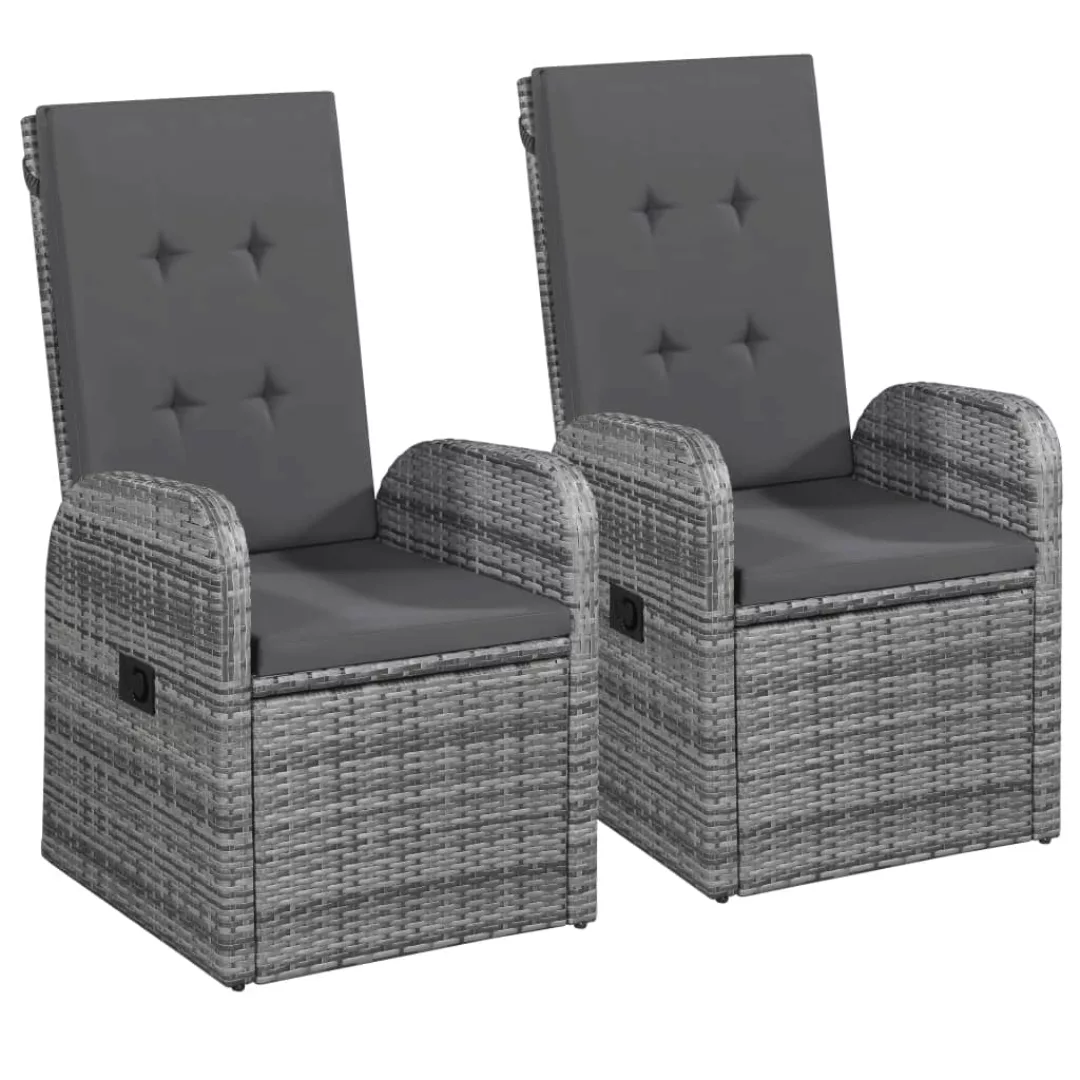 Garten-liegestühle 2 Stk. Mit Auflagen Poly Rattan Grau günstig online kaufen