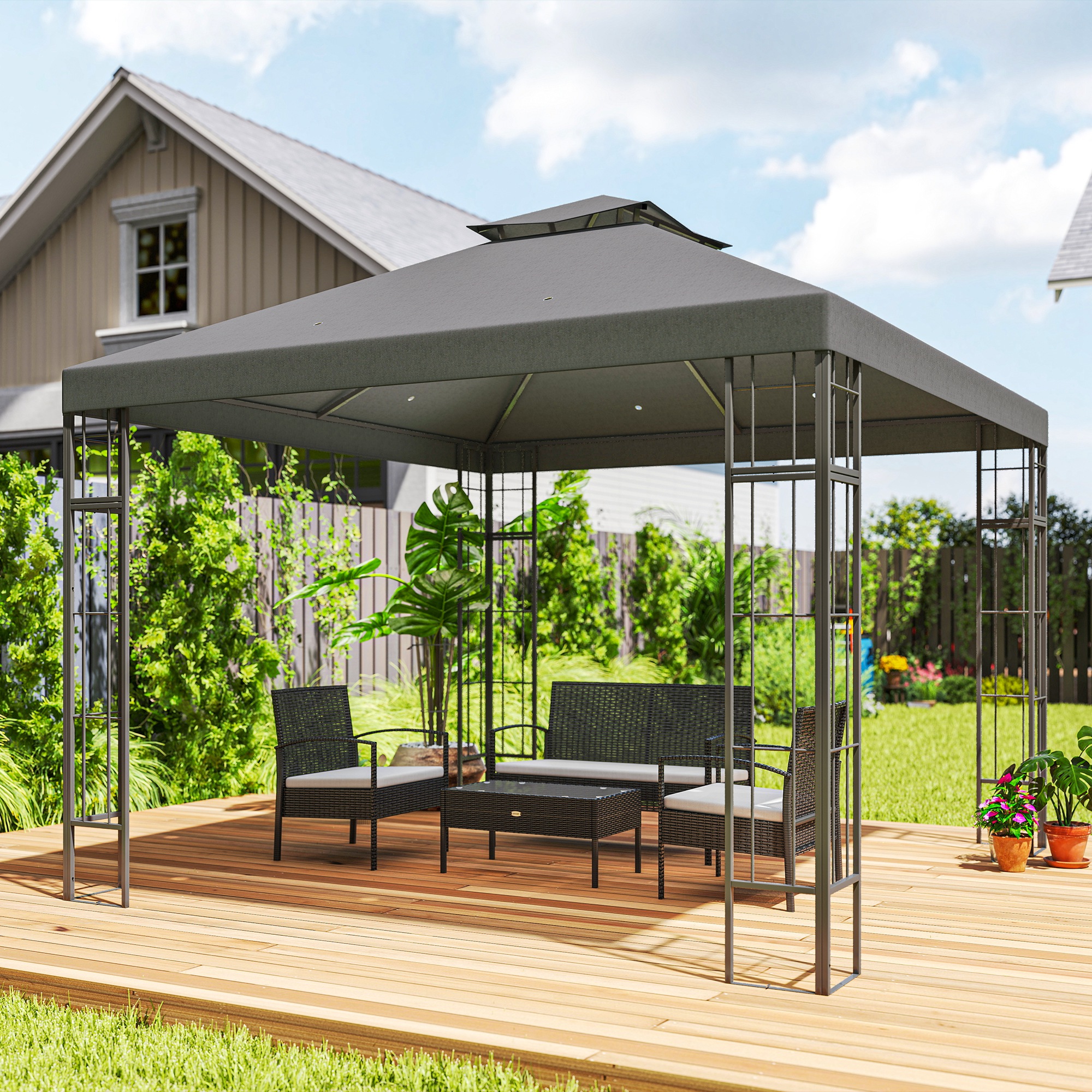 Outsunny Pavillon mit Doppeldach, ca. 3x3 m Wasserabweisend Stabil Winterfe günstig online kaufen