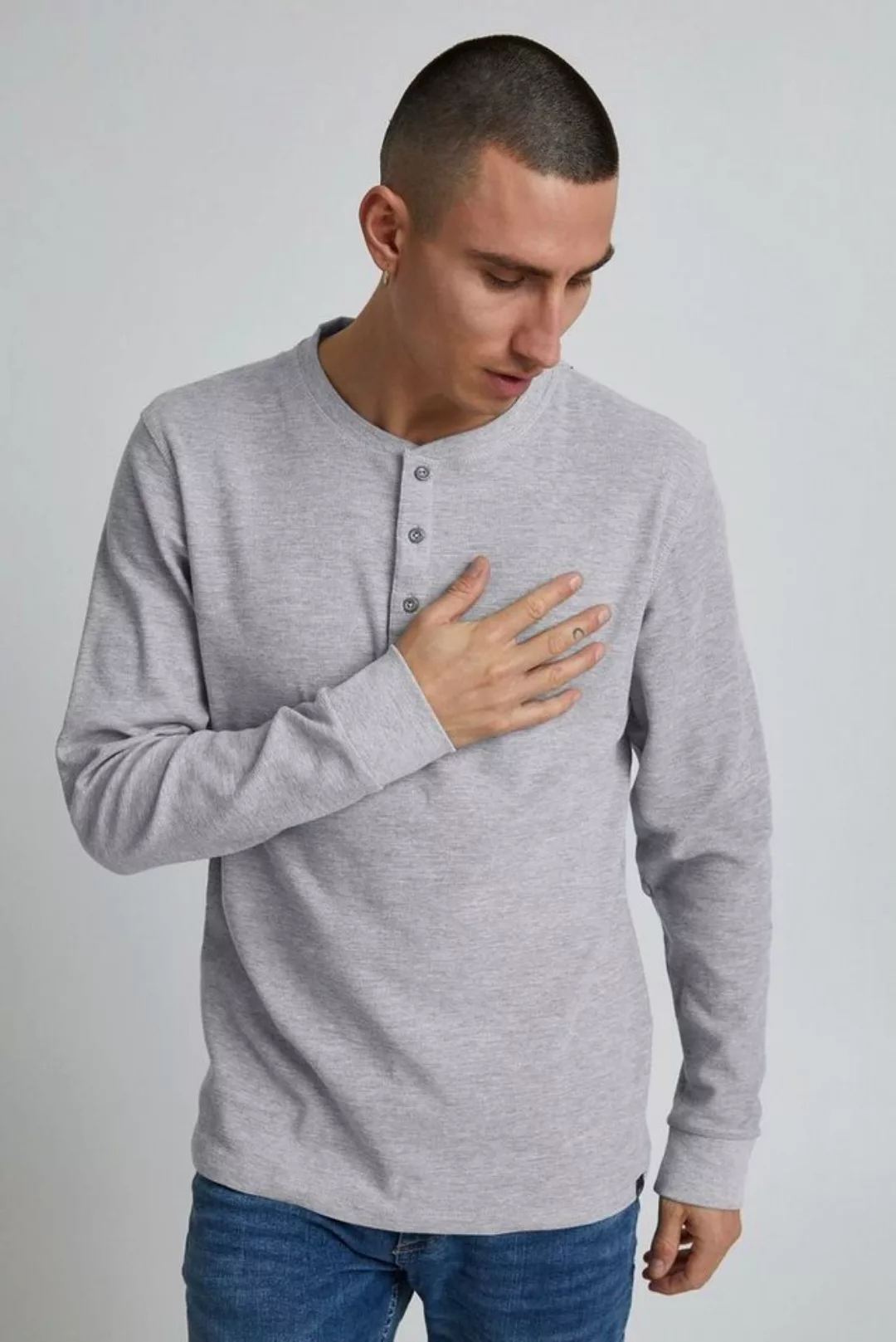 Blend Longsleeve Langarm Basic Shirt Grandad Strickpullover mit Knöpfen BHN günstig online kaufen