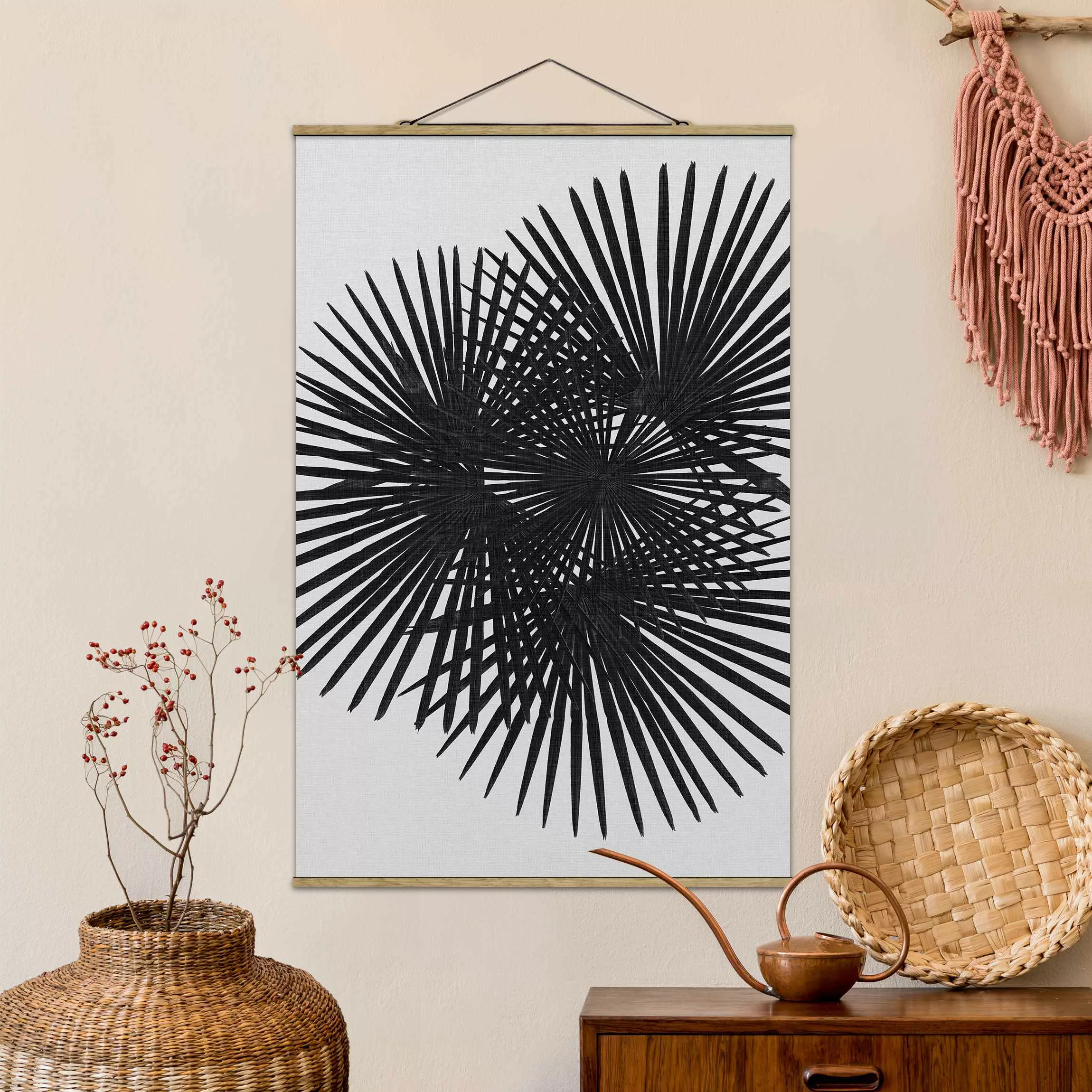 Stoffbild mit Posterleisten Palmenfarne in Schwarz-Weiß günstig online kaufen