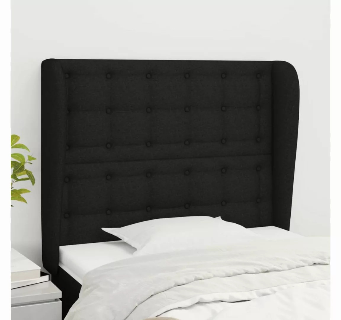 vidaXL Bett, Kopfteil mit Ohren Schwarz 93x23x118/128 cm Stoff günstig online kaufen