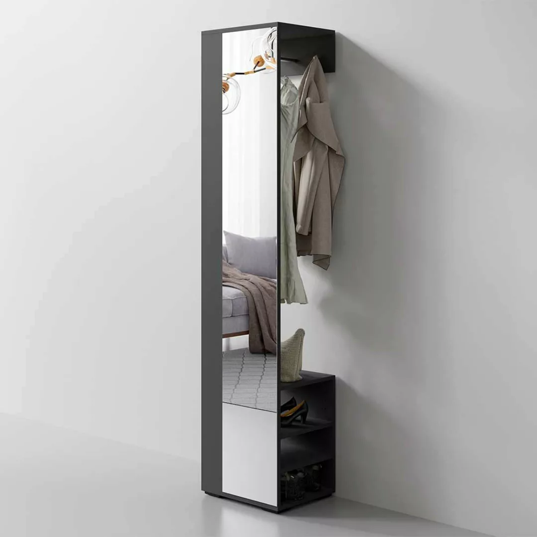 Garderobe mit Spiegelfront in Anthrazit 184 cm hoch - 40 cm breit günstig online kaufen