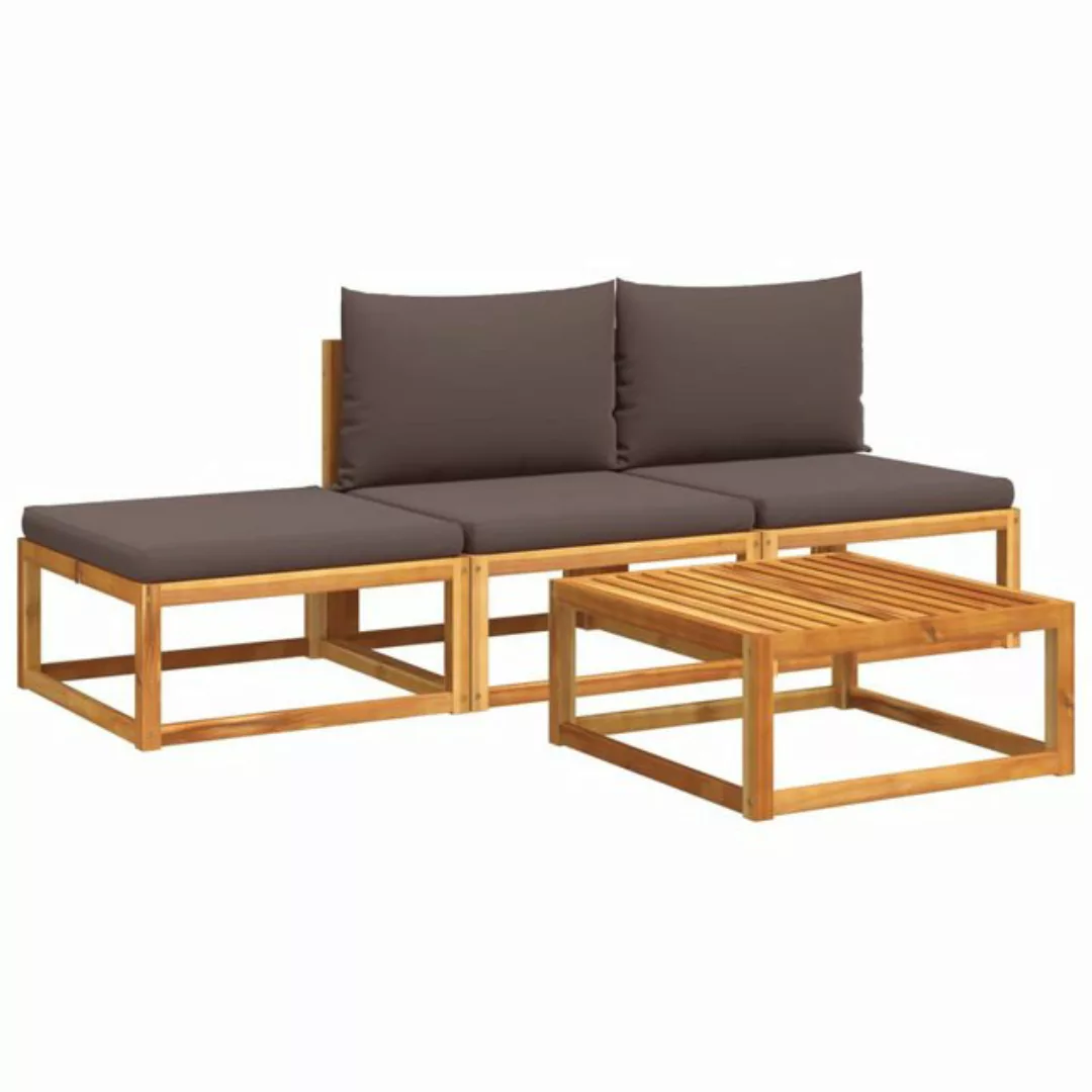 vidaXL Loungesofa 4-tlg. Garten-Sofagarnitur mit Kissen Massivholz Akazie, günstig online kaufen