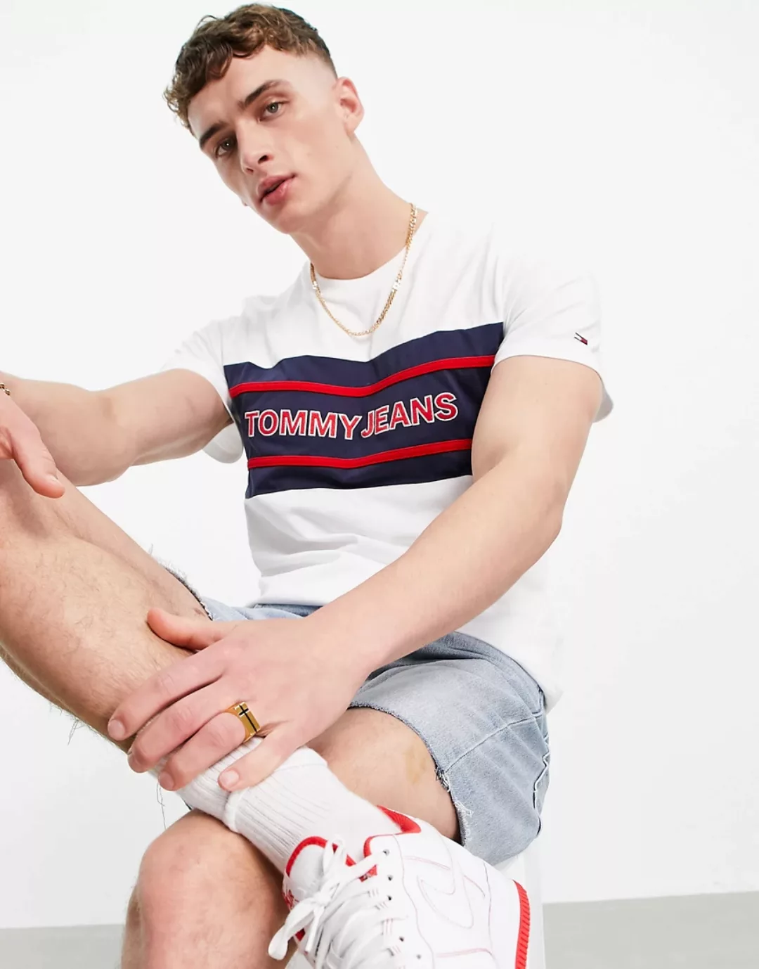 Tommy Jeans Stripe Colorblock Kurzärmeliges T-shirt 2XL White / Multi günstig online kaufen