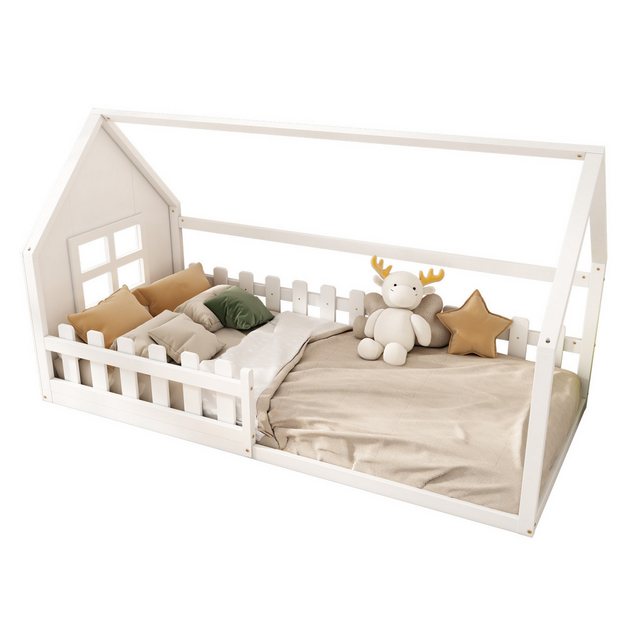 FUROKOY Kinderbett Kinderbett im Hausstil 90x200cm, Plattformbett mit Latte günstig online kaufen