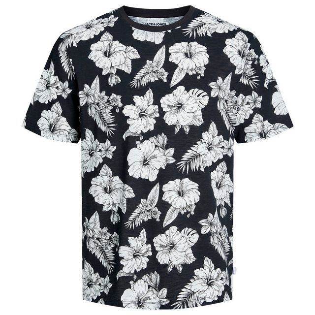 Jack & Jones Rundhalsshirt Große Größen T-Shirt schwarz-weiß floral JJGURU günstig online kaufen