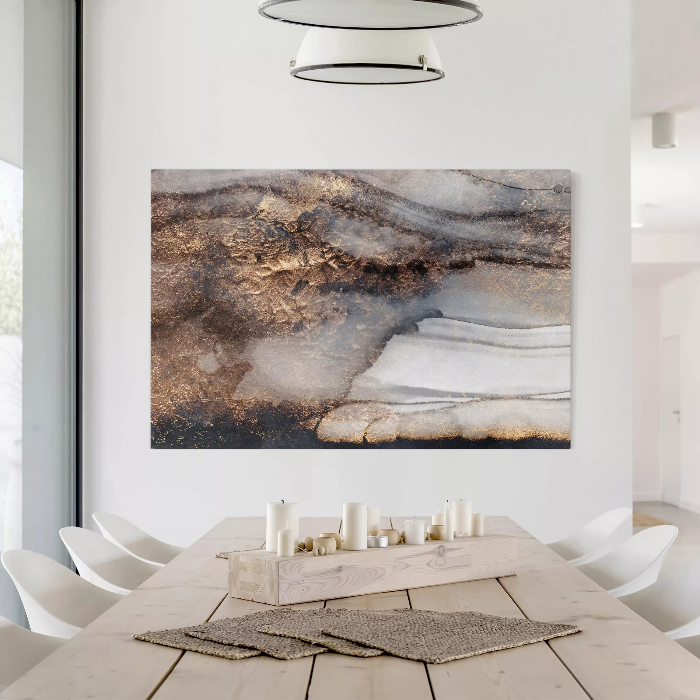Leinwandbild Abstrakt - Querformat Goldener Marmor gemalt günstig online kaufen