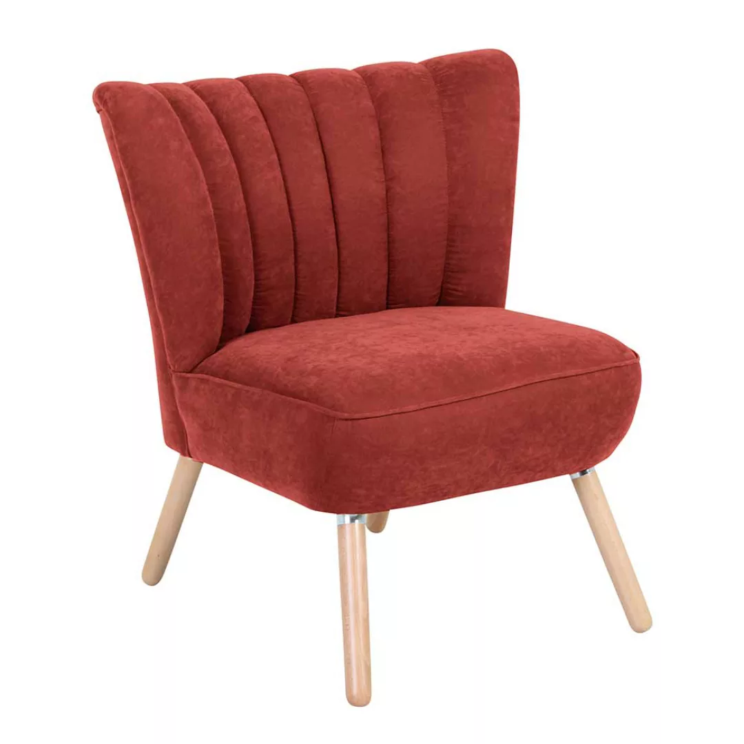 Polstersessel Retro Look in Terracotta Velours Vierfußgestell aus Holz günstig online kaufen