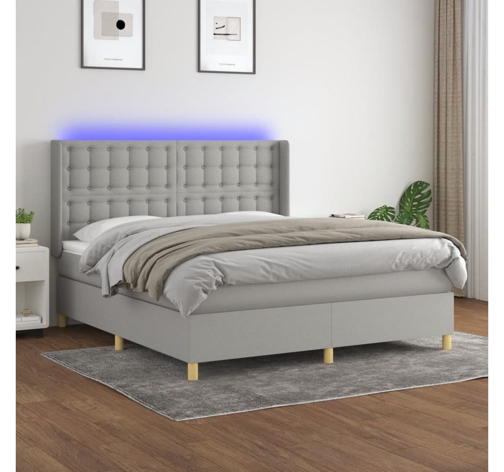 vidaXL Boxspringbett Boxspringbett mit Matratze LED Hellgrau 160x200 cm Sto günstig online kaufen