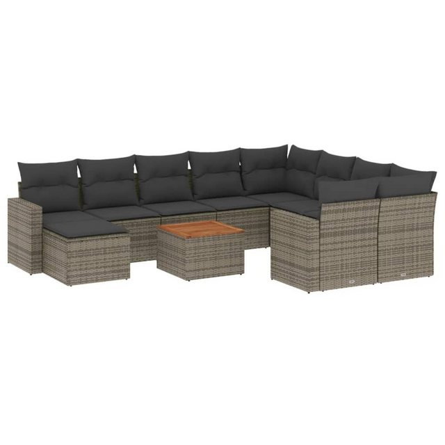 vidaXL Sofaelement 11-tlg. Garten-Sofagarnitur mit Kissen Grau Poly Rattan günstig online kaufen