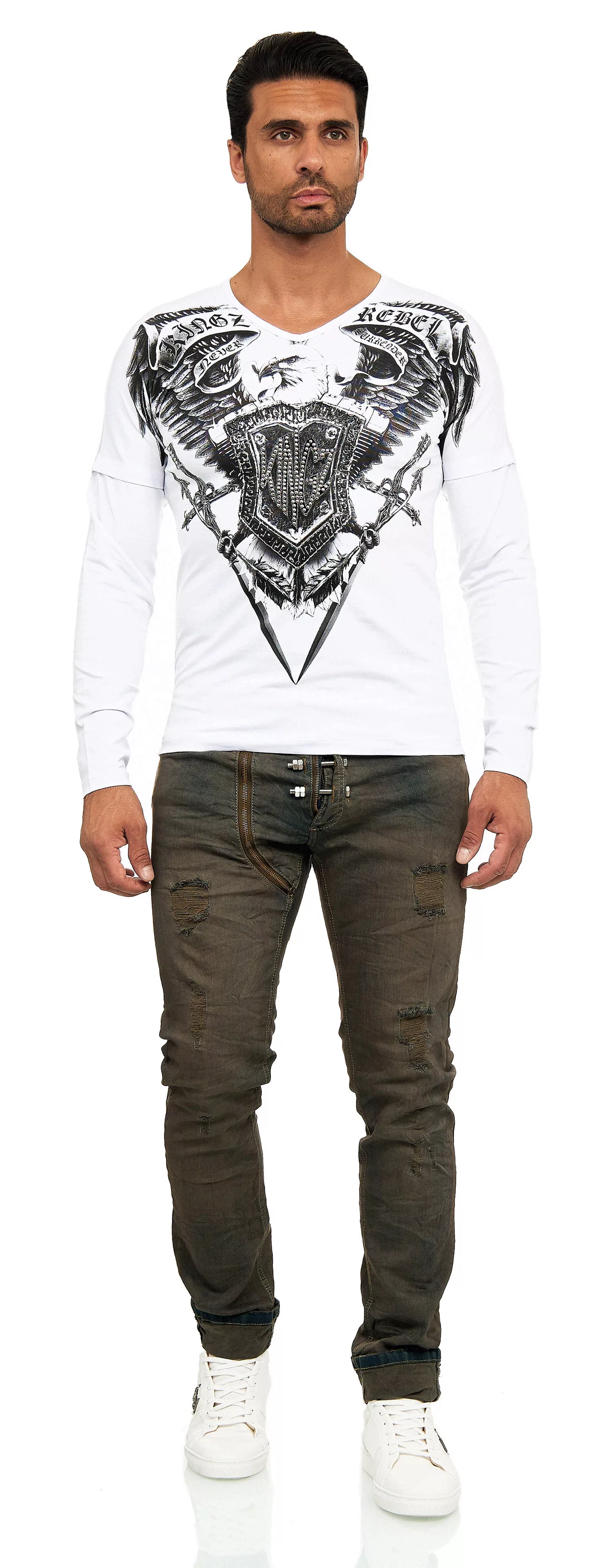 KINGZ Langarmshirt, in Body-Fit mit Adler-Motiv günstig online kaufen