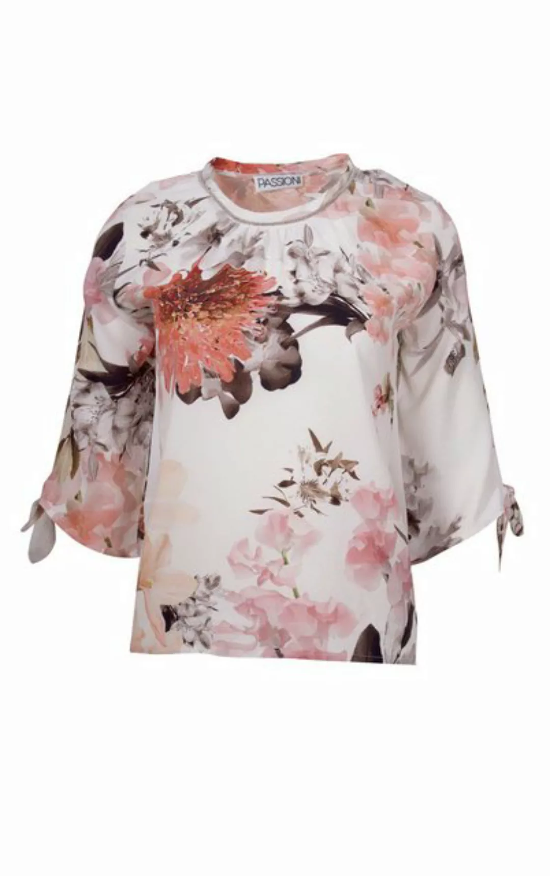 Passioni Druckbluse in Weiß, mit buntem Floral Print und Halbärmeln mit Bin günstig online kaufen