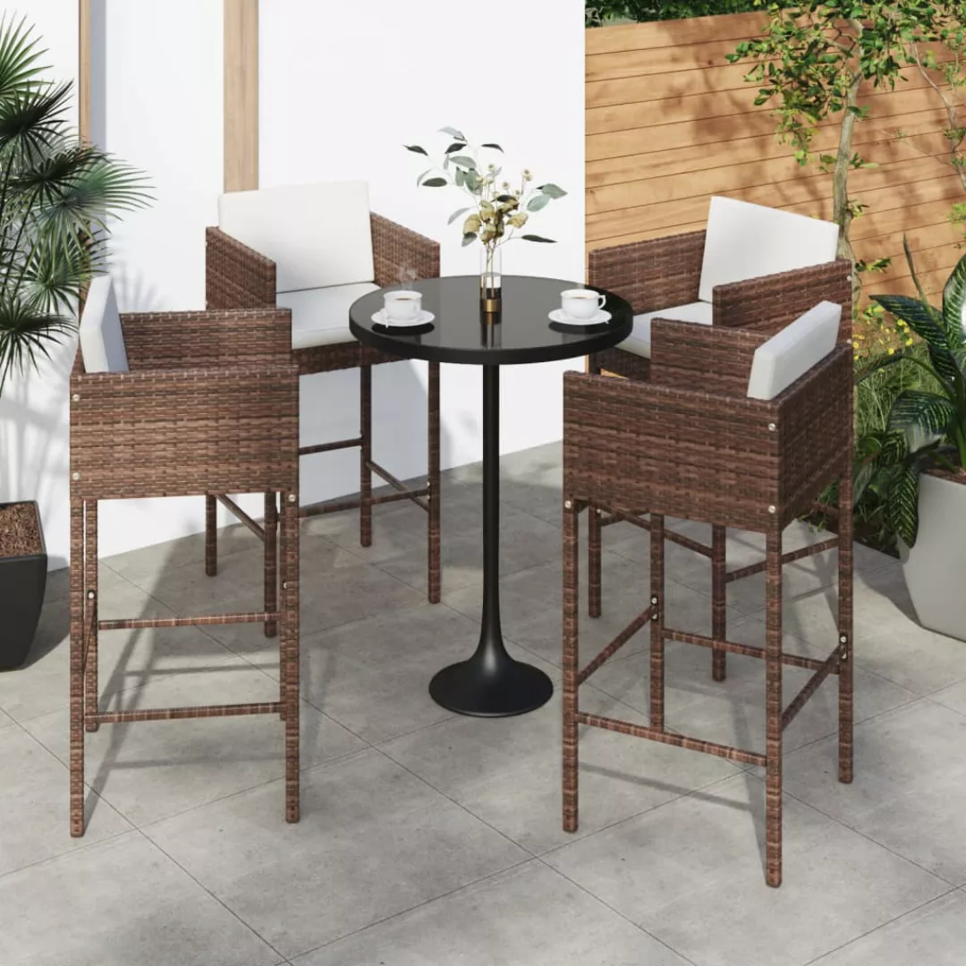 Barhocker 4 Stk. Mit Kissen Braun Poly Rattan günstig online kaufen