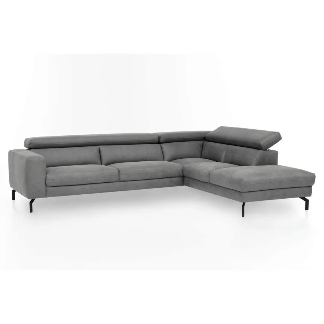 Ecksofa mit verstellbaren Kopfteilen, Vintageoptik grau, 2,5-Sitzer mit Réc günstig online kaufen