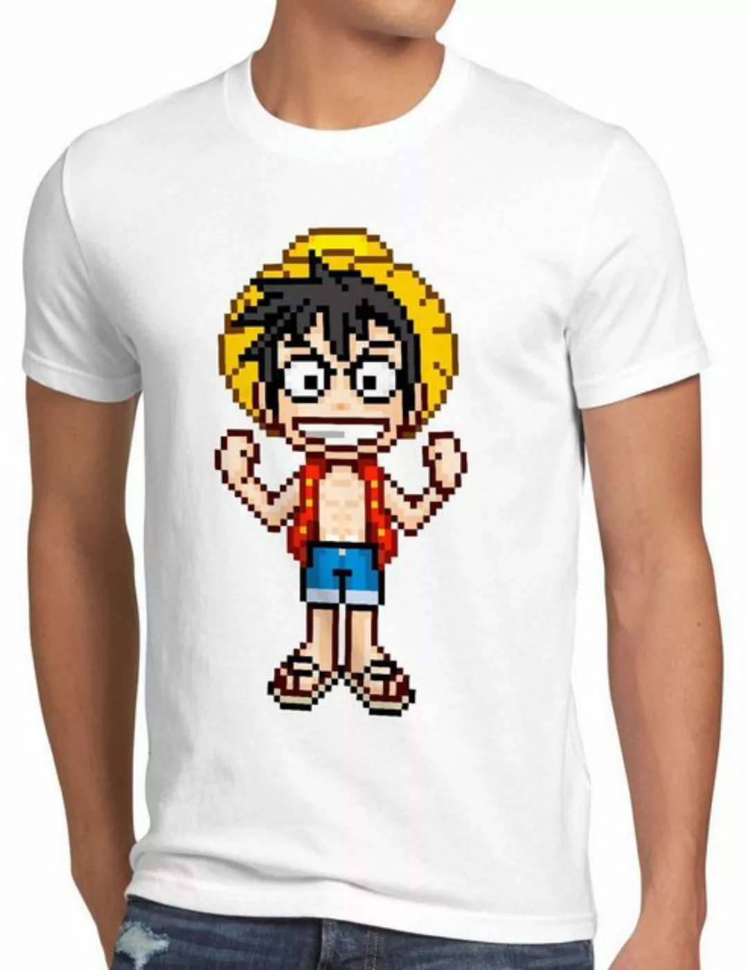 style3 Print-Shirt Herren T-Shirt Pixel Luffy piece strohhut pirat one sanj günstig online kaufen