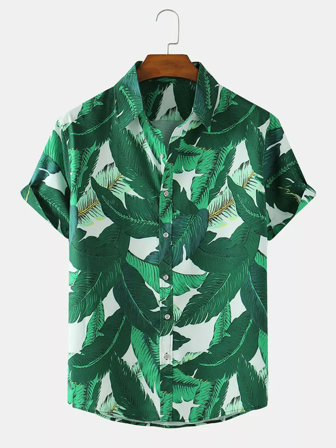 Herren Allover Green Leaf Print Loose Light Lässige Kurzarmhemden günstig online kaufen