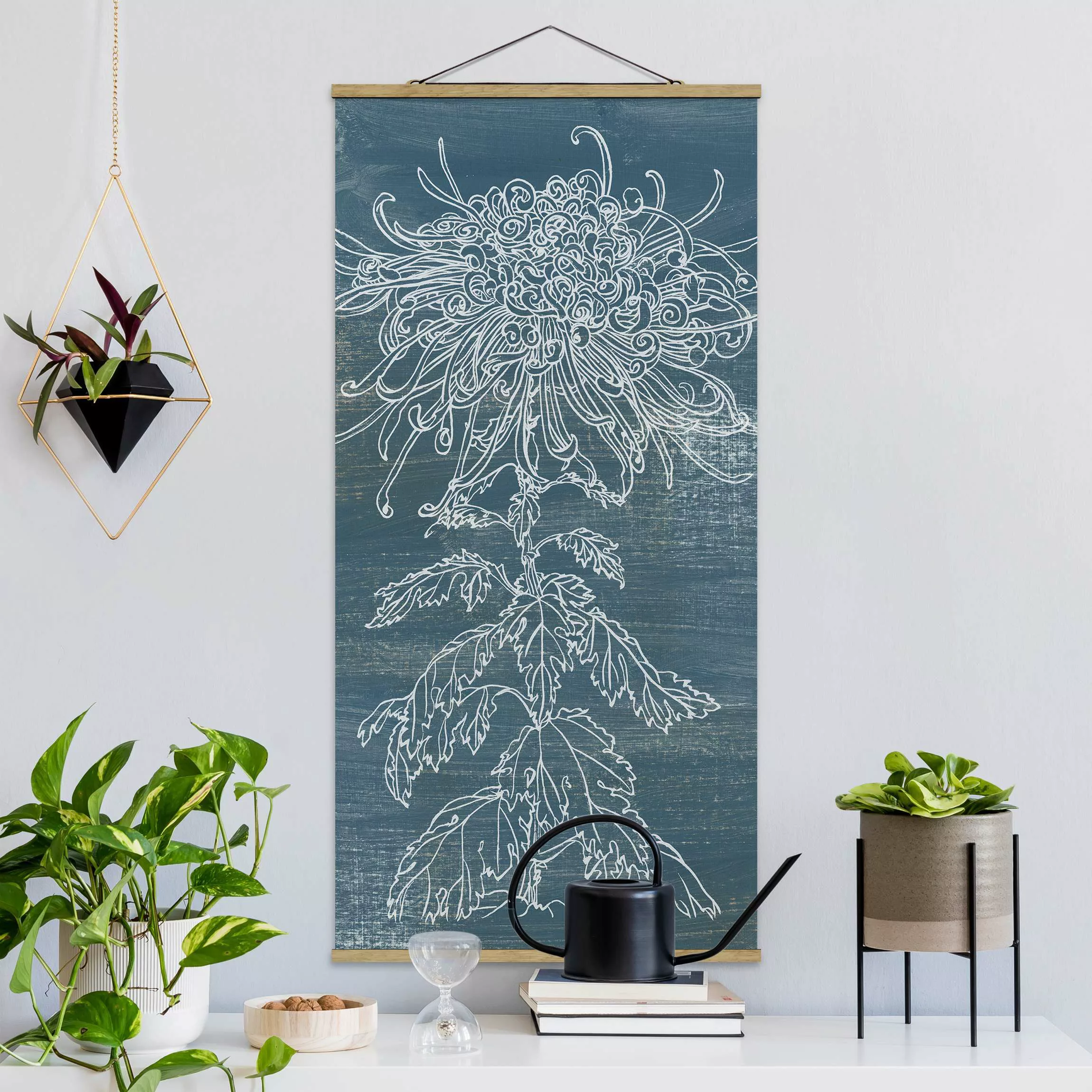 Stoffbild Blumen mit Posterleisten - Hochformat Indigo-Pflanzen I günstig online kaufen