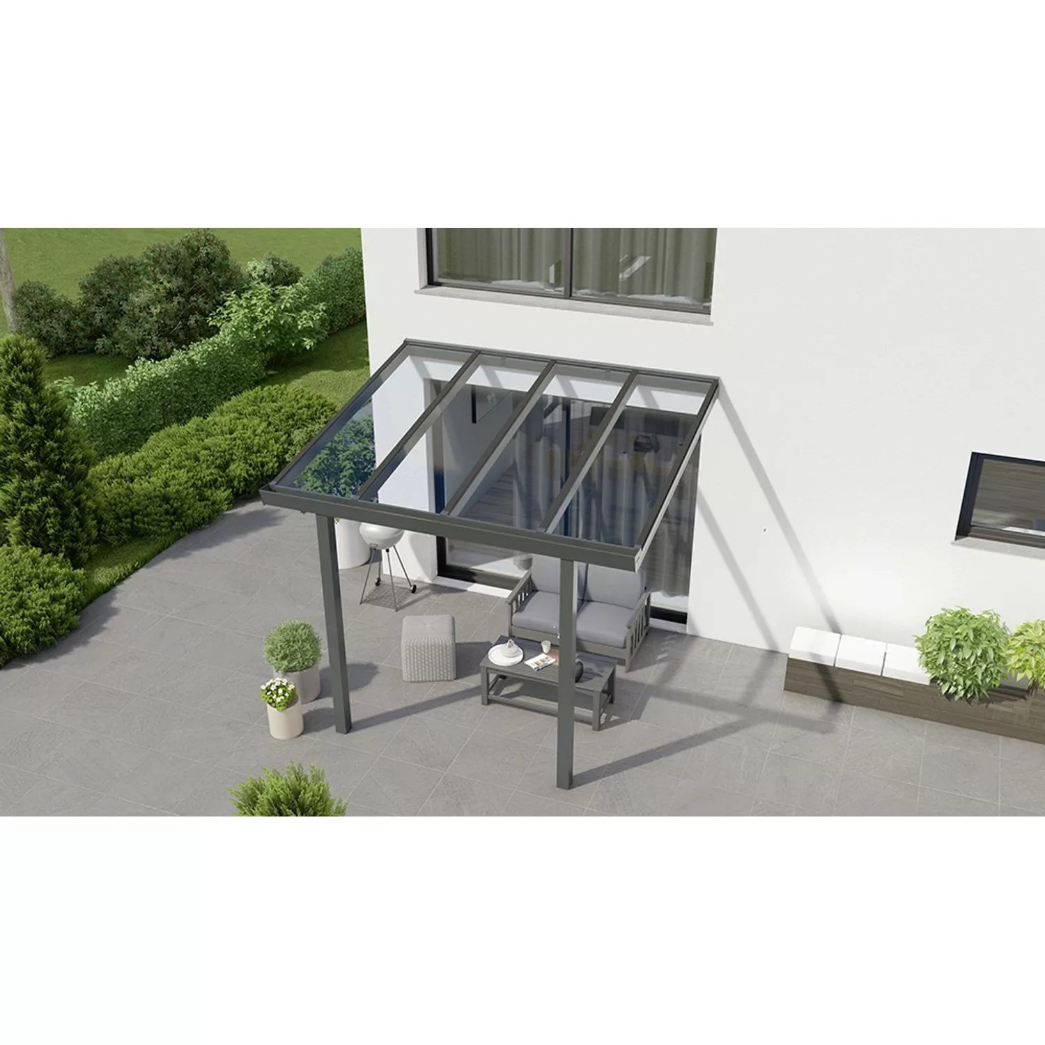 Terrassenüberdachung Basic 300 cm x 300 cm Anthrazit Glanz Glas günstig online kaufen