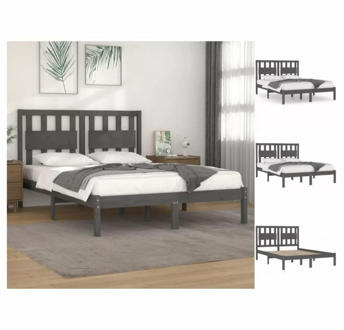 vidaXL Bettgestell Massivholzbett Grau Kiefer 200x200 cm Doppelbett Bett Be günstig online kaufen