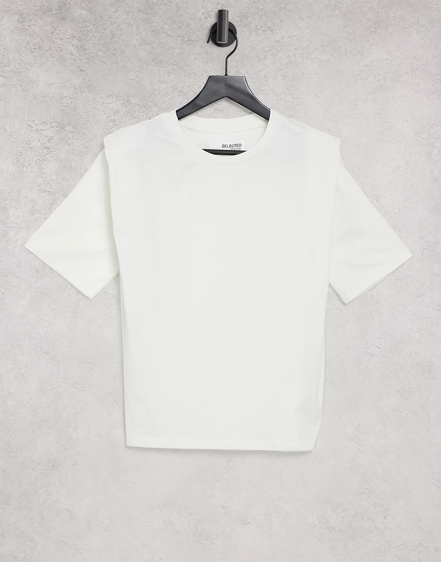 Selected – T-Shirt aus Jersey in Weiß mit gepolsterten Schultern günstig online kaufen
