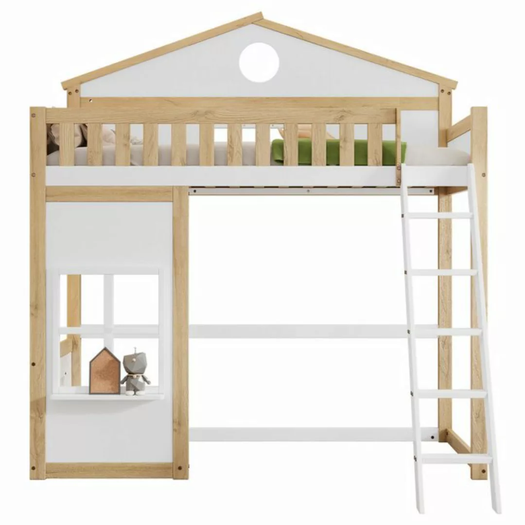 HAUSS SPOLE Kinderbett 90x200cm mit Treppe, Fallschutz und Gitter, Dach und günstig online kaufen