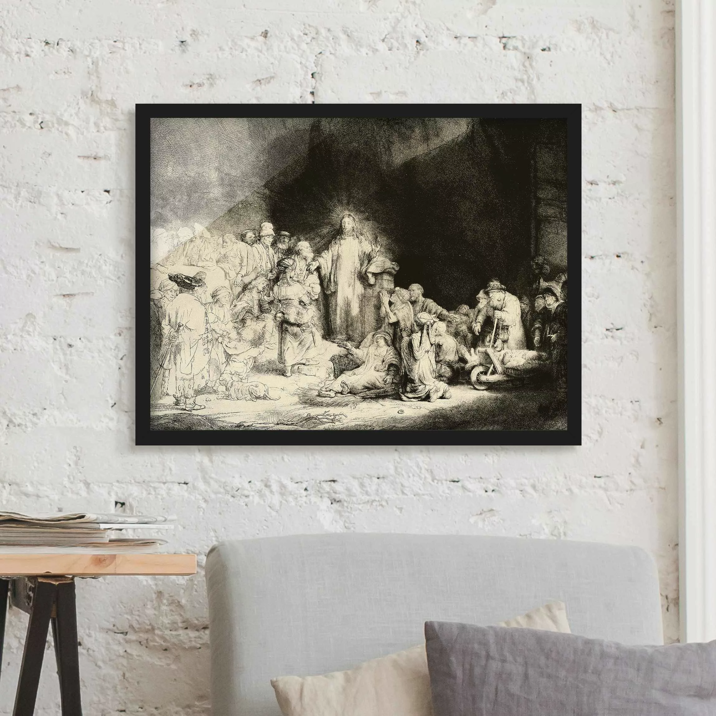 Bild mit Rahmen Kunstdruck - Querformat Rembrandt van Rijn - Christus heilt günstig online kaufen