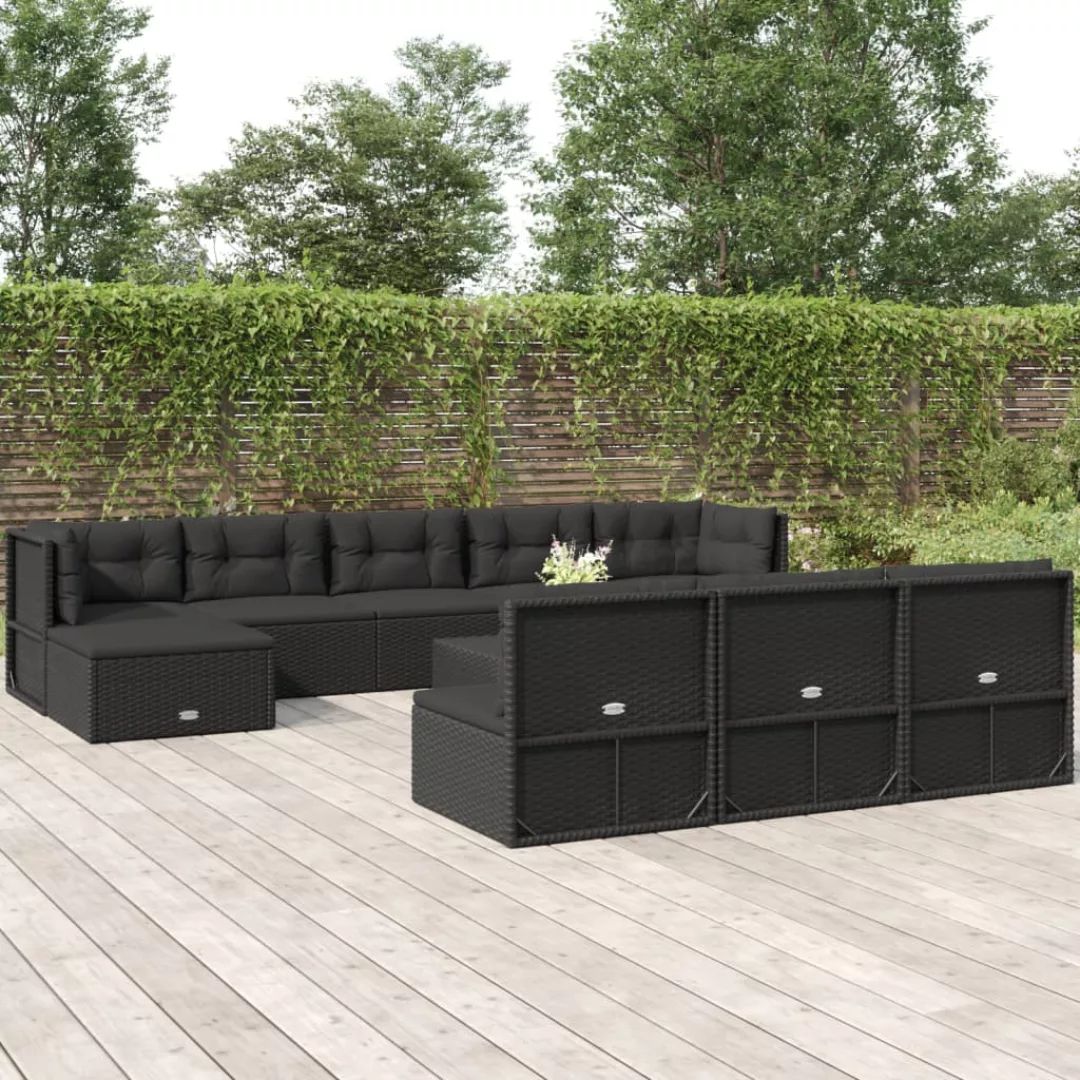 Vidaxl 10-tlg. Garten-lounge-set Mit Kissen Schwarz Poly Rattan günstig online kaufen