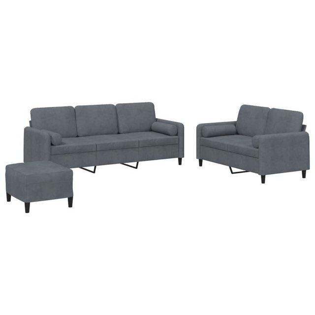 vidaXL Sofa Sofagarnitur Set mit Kissen Samt, 3-tlg., Dunkelgrau günstig online kaufen