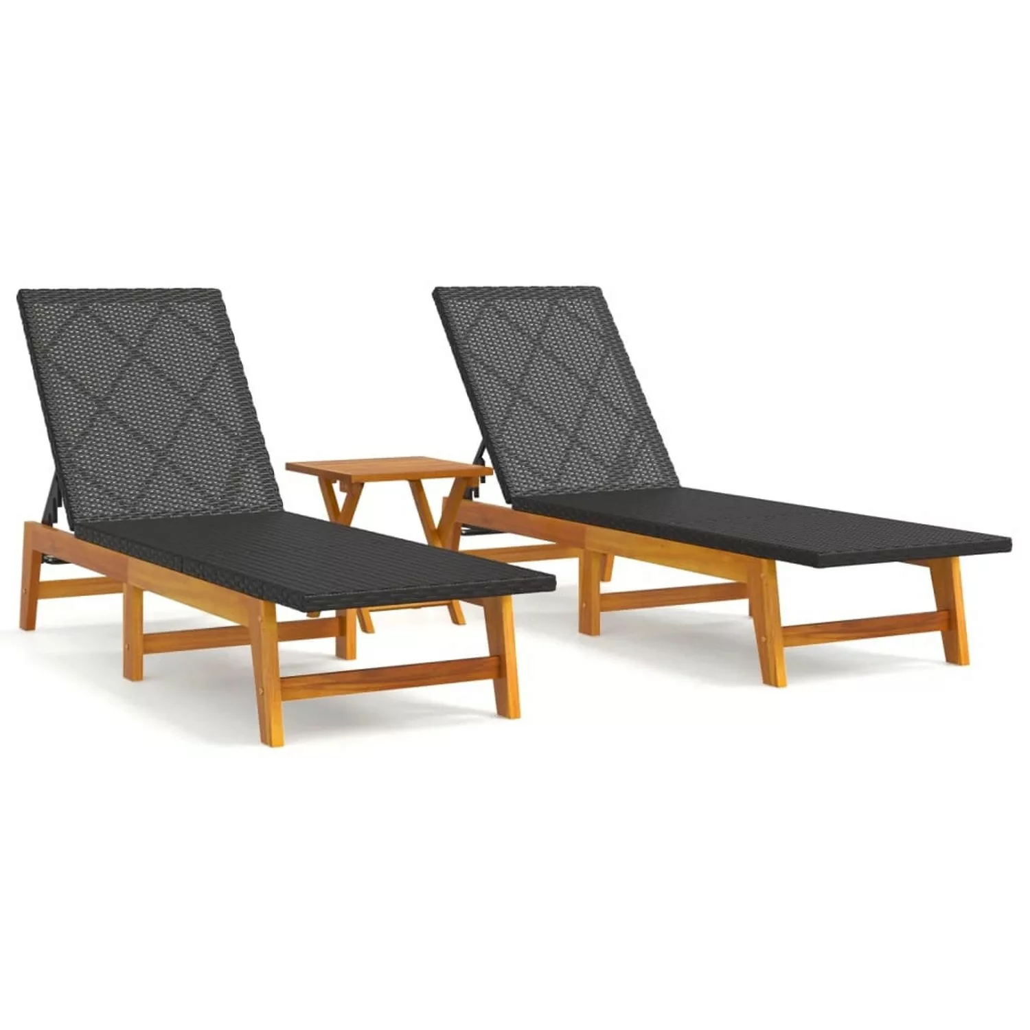 VidaXL 3-tlg. Garten-Lounge-Set Schwarz und Braun Poly Rattan & Massivholz günstig online kaufen