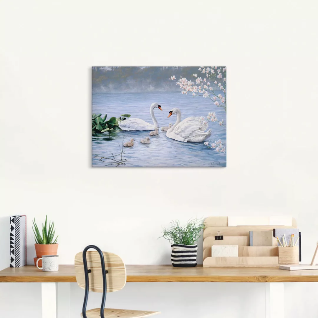 Artland Leinwandbild "Stolze Schwanenfamilie", Vögel, (1 St.), auf Keilrahm günstig online kaufen