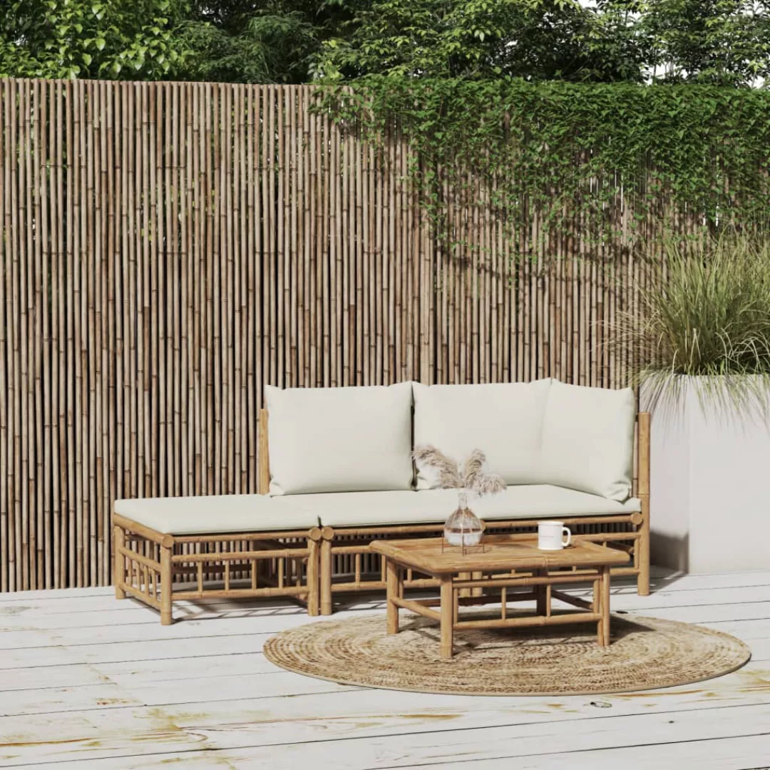 Vidaxl 3-tlg. Garten-lounge-set Mit Kissen Creme Bambus günstig online kaufen