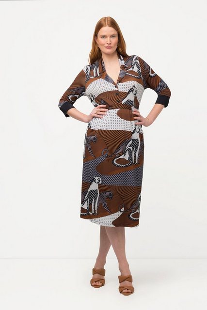 Ulla Popken Sommerkleid Slinkykleid Leoparden-Design V-Ausschnitt 3/4-Arm günstig online kaufen