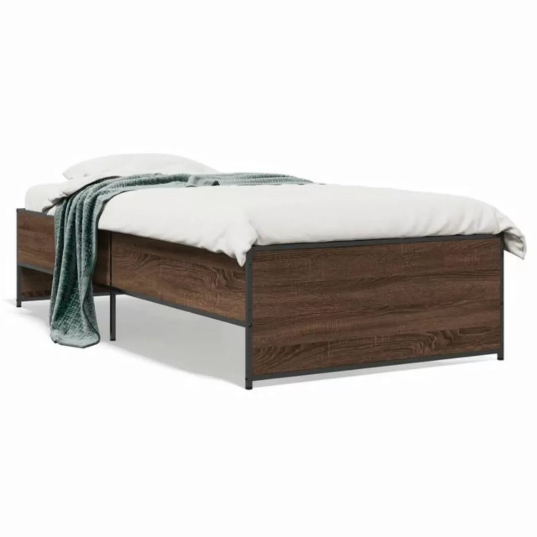 vidaXL Bett Bettgestell Braun Eichen-Optik 100x200 cm Holzwerkstoff Metall günstig online kaufen