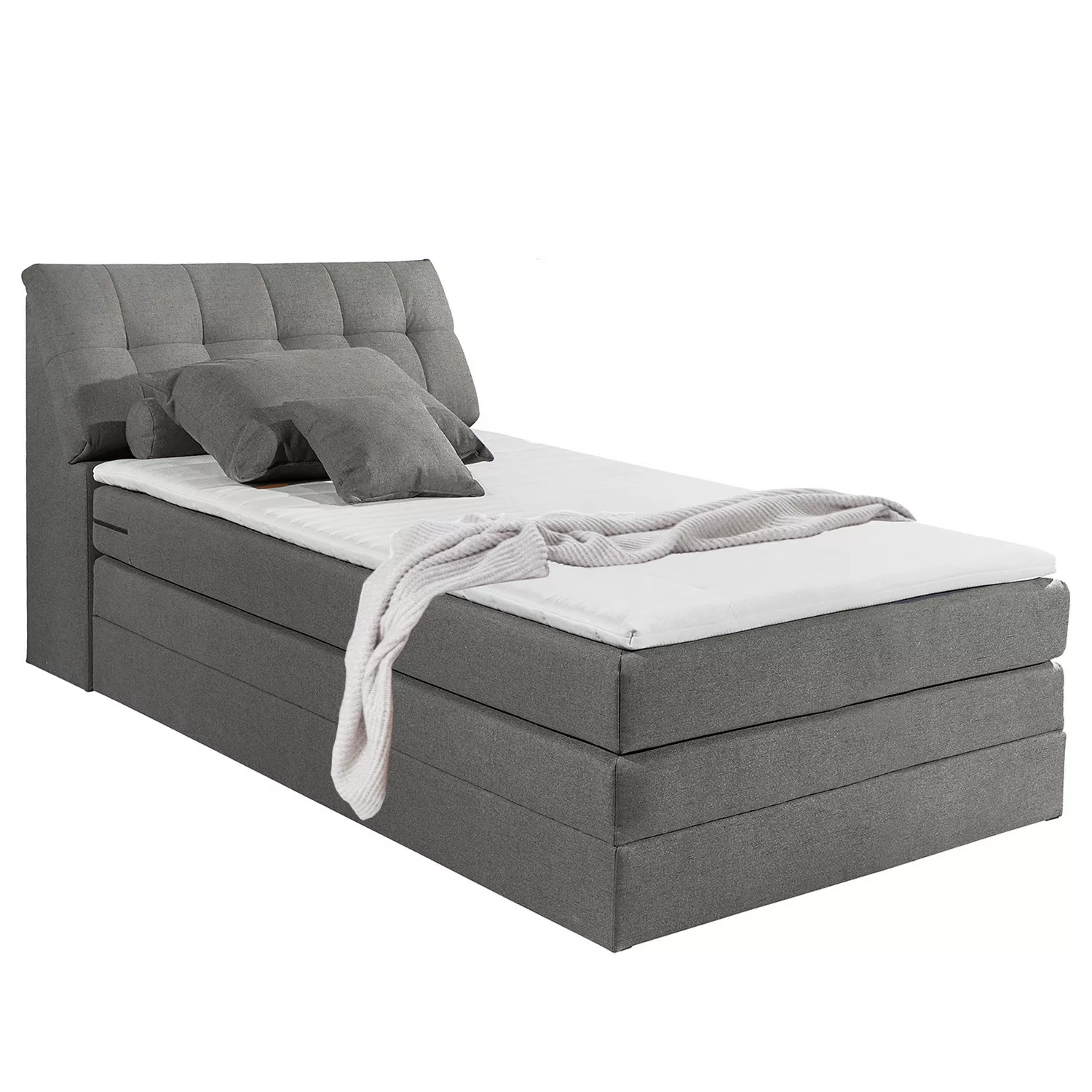 home24 Fredriks Boxspringbett Venslev 120x200 cm Microfaser Grau mit Bettka günstig online kaufen