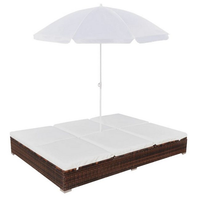 Beyamis Loungebett Outdoor-Loungebett mit Sonnenschirm Poly Rattan Schwarz, günstig online kaufen